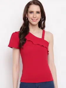 RIVI Red One Shoulder Strap Cap Sleeve Solid Top