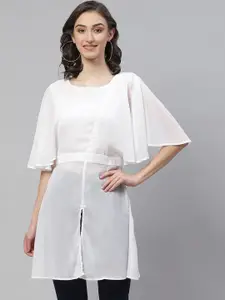 RIVI White Georgette Kimono Sleeves Longline Top
