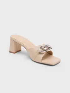 20Dresses Women Beige Embellished PU Party Block Sandals