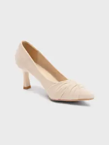 20Dresses Women Cream-Coloured Suede Party Kitten Pumps with Bows