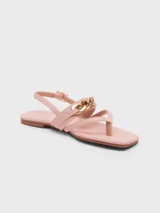 20Dresses Women Pink T-Strap Chainlink Flats