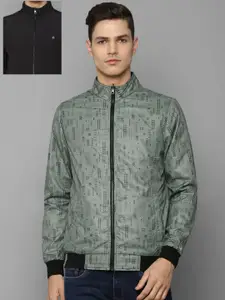 Louis Philippe Sport Men Black Green Geometric Bomber Jacket