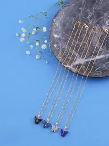 Brandsoon Pack of 4 Gold-Toned & Blue Brass Gold-Plated Necklace
