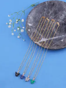 Brandsoon Pack of 4 Gold-Toned & Green Brass Gold-Plated Antique Necklace