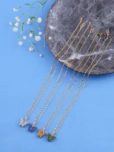 Brandsoon Set Of 4 Gold-Toned & Blue Brass Gold-Plated Antique Necklace