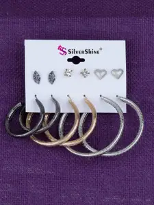 Silver Shine Set Of 6 Gold-Plated & Silver-Plated Classic Studs & Hoop Earrings