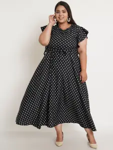 U&F Plus Size Women Black & White Printed Crepe Maxi Dress
