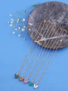 Brandsoon Women Pack Of 5 Gold-Plated & Pink Brass Stylish Butterfly Shaped Necklaces