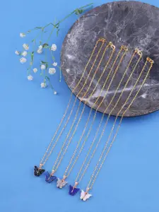 Brandsoon Pack of 5 Gold-Toned & White stylish Butterfly Shaped Pedant Necklace