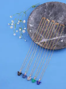 Brandsoon Pack Of 5 Gold-Toned & Green Brass Gold-Plated Antique Necklace