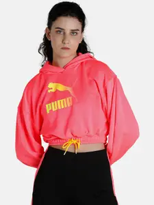 Puma Women Pink Printed Summer Squeeze Cropped Hoodie Sweatshirt