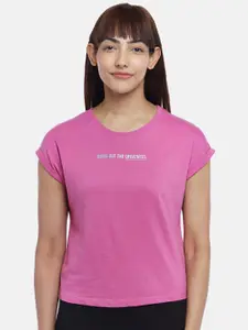 Ajile by Pantaloons Women Pink Solid Cap Sleeves Cotton T Shirt