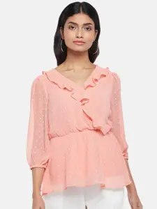 Honey by Pantaloons Women Peach-Coloured Cinched Waist Top