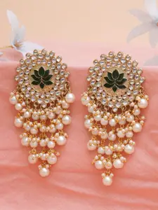 KARATCART Green Gold Plated Meena Kundan Dangler Drop Earrings