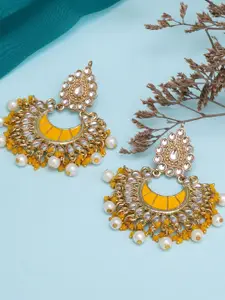 KARATCART Women Yellow & White Classic Chandbalis Earrings