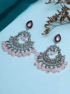 KARATCART Women White And Purple Oxidized Silver Beads And Kundan Chandbali Earring