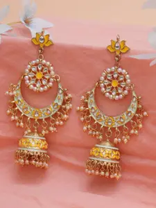 KARATCART Gold-Toned & Yellow Classic Chandbalis Earrings