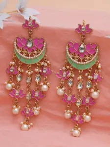 KARATCART Women Pink & Gold-Toned Classic Chandbalis Earrings