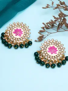 KARATCART Green Gold Plated Kundan Stud Earrings