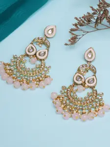 KARATCART Pink Beads & Kundan Chandbalis Earrings