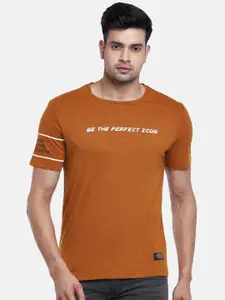 People Men Rust Typography Printed Slim Fit Cotton T-shirt