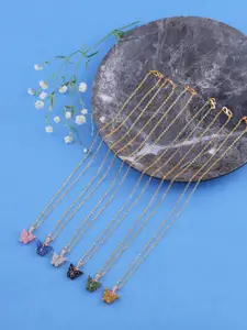 Brandsoon  Pack of 5 Gold-Toned & Blue Brass Gold-Plated Necklace