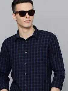 Flying Machine Men Navy Blue Slim Fit Checked Pure Cotton Casual Shirt