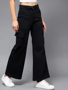 Miss Chase Women Black Wide Leg High-Rise Stretchable Jeans