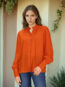 U.S. Polo Assn. Women U S Polo Assn Women Women Orange Mandarin Collar Shirt Style Top