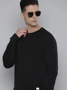 Flying Machine Men Black Ribbed Pure Cotton Pullover