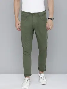 Flying Machine Men Olive Green Solid Comfort Slim Tapered Fit Mid-Rise Woven Trousers