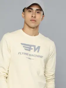 Flying Machine Men Off White Brand Logo Print Knitted Pure Cotton Sweatshirt