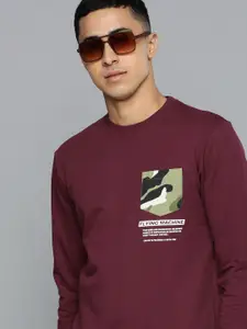 Flying Machine Men Burgundy Brand Logo Placement Print Pockets Pure Cotton Sweatshirt