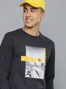 Flying Machine Men Charcoal Grey Printed Sweatshirt