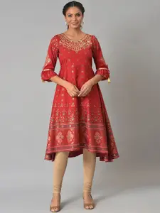 AURELIA Festive Floral Print Crepe Kurta