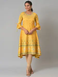AURELIA Festive Floral Print Crepe Kurta