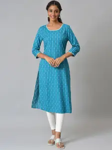 AURELIA Women Green Geometric Striped Kurta