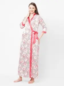 Sweet Dreams Women Red Printed Maxi Nightdress With Robe