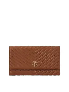 Eske Women Brown Quilted Leather Two Fold Wallet