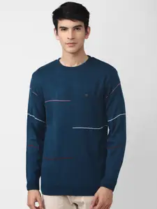 Peter England Casuals Men Teal Striped Pullover