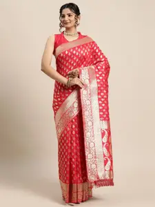 Saree mall Red & Gold-Toned Floral Zari Silk Blend Banarasi Sarees
