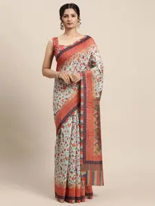 Saree mall Sea Green & White Floral Pochampally Sarees