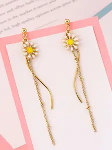 Yellow Chimes Gold-Plated & Yellow Contemporary Drop Earrings