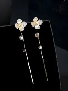 Yellow Chimes White & Gold-Plated Floral Drop Earrings