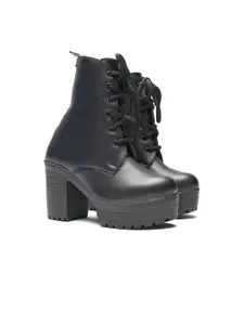 Street Style Store Women Black Solid Heeled Boots