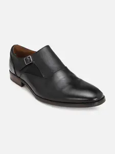Louis Philippe Men Black Solid Leather Formal Monks