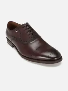 Louis Philippe Men Brown Leather Perforated Oxfords