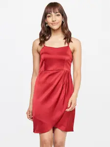 AND Red Solid Fit & Flare Dress
