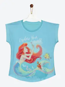 YK Disney Girls Little Mermaid Ariel Print Short Sleeves Cotton Top