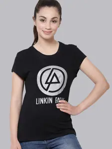 Free Authority Women Black Linkin Park Printed Pure Cotton T-shirt